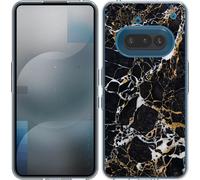 Cazy Housse adaptée à Nothing Phone (3a) Housse en silicone Marbre noir doré