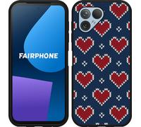 Cazy Housse adaptée au Fairphone 5 Housse silicone noire - Coeurs tricotés