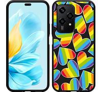 Cazy Housse adaptée au Honor 200 Lite Housse silicone noire - Cœurs d'arc-en-ciel