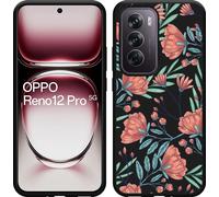 Cazy Housse adaptée au modèle Oppo Reno12 Pro Housse silicone noir - Roses coquelicots