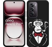 Cazy Housse adaptée au modèle Oppo Reno12 Pro Housse silicone noire - smoking chimpanzé