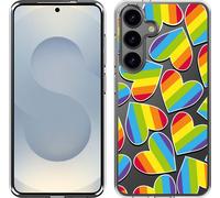 Cazy Housse adaptée au Samsung Galaxy S25 Housse en silicone - Cœurs arc-en-ciel