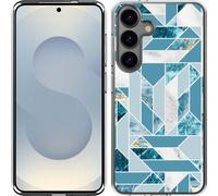 Cazy Housse adaptée au Samsung Galaxy S25 Plus Housse en silicone - Motif marbre bleu
