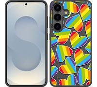 Cazy Housse adaptée au Samsung Galaxy S25 Plus Housse silicone noire - Cœurs arc-en-ciel
