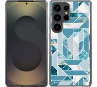 Cazy Housse adaptée au Samsung Galaxy S25 Ultra Housse en silicone - Motif marbre bleu