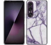 Cazy Housse adaptée au Sony Xperia 1 VII Housse en silicone - Marbre blanc violet