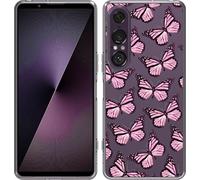 Cazy Housse adaptée au Sony Xperia 1 VII Housse en silicone - Papillons roses