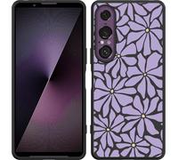 Cazy Housse adaptée au Sony Xperia 1 VII Housse silicone Noir - Abstrait fleurs pourpres