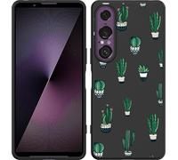 Cazy Housse adaptée au Sony Xperia 1 VII Housse silicone Noir - Cactus Vert