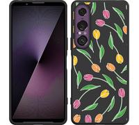 Cazy Housse adaptée au Sony Xperia 1 VII Housse silicone Noir - Tulipes