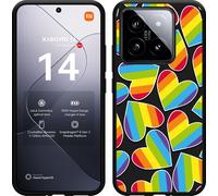 Cazy Housse adaptée au Xiaomi 14 Housse silicone noir - Cœurs arc-en-ciel