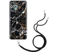 Cazy Housse avec chaîne Compatible avec OnePlus Nord CE 2 Lite - Marbre noir doré