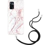 Cazy Housse avec chaîne Compatible avec Poco X4 Pro - Marbre blanc rose
