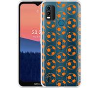 Cazy Housse Compatible avec Nokia C21 Plus - Orange Ballons de foot