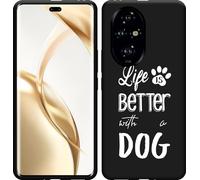 Cazy Housse compatible Honor 200 Pro Housse silicone Noir - Life Is Better With a Dog - Blanc