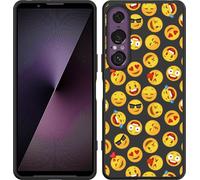 Cazy Housse compatible Sony Xperia 1 VII Housse silicone Noir - Emoticônes