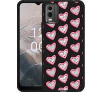 Cazy Housse noire Compatible avec Nokia C32 Coeurs à pois