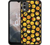 Cazy Housse noire Compatible avec Nokia C32 Emoticônes