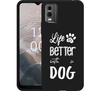 Cazy Housse noire Compatible avec Nokia C32 Life Is Better With a Dog - Blanc