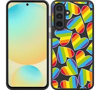 Cazy Housse noire Compatible avec Samsung Galaxy A26 Cœurs d'arc-en-ciel
