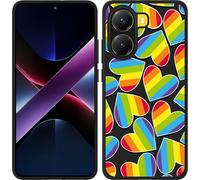 Cazy Housse noire Compatible avec Xiaomi Poco X7 Pro Cœurs d'arc-en-ciel