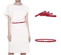 CB Ceinture fine en cuir véritable souple pour femme avec boucle en alliage de couleur argent chromé, Rouge, taille unique