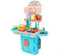 COLORBABY My Home 3 en 1 Mallette de Cuisine 3 en 1, 2 hauteurs, Bleu et Beige, 16 Accessoires de Cuisine, Mesure 40 x 23 x 40 cm, Jeu d'imitation, Cuisines pour Enfants, Cadeaux Fille 3 Ans (39565)