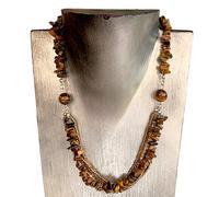 CBAM Collier Artisanat Oeil de Tigre Brun Pierre Naturelle Art Artisanal Design Sculpture D 23cm