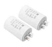 CBB60 25uF Condensateur de Démarrage, 2Pcs AC 450V 4 Broches 50/60Hz Cylindre Fond pour Machine à Laver, Moteur de Pompe à Eau Étoile, Blanc, 45 x 70mm