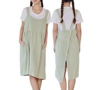 CBBEONRN Tablier Femmes Tablier Japonais Femme Coton Bretelles Croisees Bavoir Tablier De Cuisine avec 2 Poches pour Chef Jardinage Fleuriste Green,One Size
