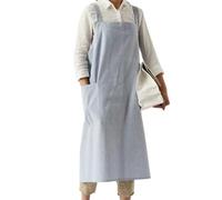 CBBEONRN Tablier Japonais Femme Grande Taille Bretelles Croisees Bavoir Couleur Unie Coton Tablier avec Poches pour Chef Jardinage Fleuriste Patisserie Café Cuisson Blue,One Size