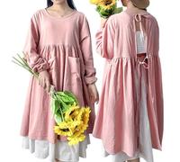 CBBEONRN Tablier Japonais Femme Grande Taille Manches Longues Couleur Unie Coton Vintage Tablier De Cuisine avec 2 Poches pour Chef Jardinage Fleuriste Pink,One Size