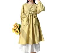 CBBEONRN Tablier Japonais Femme Grande Taille Manches Longues Couleur Unie Coton Vintage Tablier De Cuisine avec 2 Poches pour Chef Jardinage Fleuriste Yellow,One Size