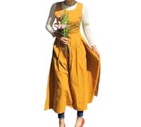CBBEONRN Tabliers Femmes Style Japonais Couleur Unie Coton Vintage Tablier De Cuisine avec 2 Poches pour Chef Jardinage Fleuriste Patisserie Café Cuisson Yellow,One Size