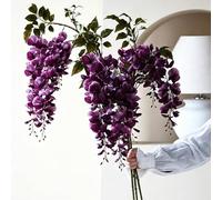 CBBEONRN Wisteria Fleurs Artificielles 100 Cm Longue Tige Fake Plants en Soie Bouquet De Fleurs Fausse pour Fête De Mariage, Jardin, Décoration D'intérieur Deep Purple,3 Pcs