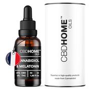 CBD HOME Oils - Huile de CBD 20% + Mélatonine - 50 ml - Base d'huile de coco (MTC) et huile de graines de chanvre bio - Omega 3-6-9 - Cannabidiol Certifié 10.000 mg - Fabriqué dans l'UE
