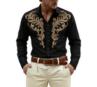 Cbebvwl Chemise Cowboy Homme Grande Taille - De Boutonnée Hippie Costume Manche Longue Blanche Habillée Chemises Carnaval pour Hommes avec Écharpe, Film, Carnaval, Halloween, Cosplay Le Noir M