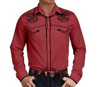 Cbebvwl Chemise Cowboy Homme Rouge De Western pour - Manches Longues Broderie Country Coton Noire en Jeans Homme, Marron avec Broderie, Cowboy, Far West, Costume, Carnaval, Soirée Déguisée Rouge L