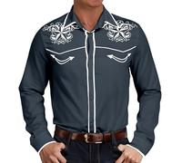 Cbebvwl Chemise Cowboy Homme Rouge De Western pour - Manches Longues Broderie Country Coton Noire en Jeans Homme, Marron avec Broderie, Cowboy, Far West, Costume, Carnaval, Soirée Déguisée Marine 6XL