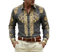 Cbebvwl Cowboy Homme Gilet Chemise Western À Manches Longues pour Homme, Coupe Ajustée, Brodée, Style Cowboy, Décontractée, Boutonnée Coton Noir Marron en Daun Déguisement Carnaval Grey S