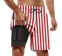 Cbebvwl Maillot De Bain Homme Short Long Piscine Rouge Boxer Slips Rashguards Wakeboard Calecon Shorts avec Poches Zippées, Séchage Rapide Plage Surf Doublure en Maille Et Cordon Réglable Rouge-G XL