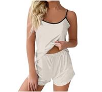 Cbebvwl Pyjama Satin Femme Femmes Vetement Chic Pyjacourt Coton Sexy Doux Coeur Short Ensembles De en Dentelle Cami Et Shorts, Tenue D'intérieur, Vêtements Nuit Amusants, Mignon1-Beige