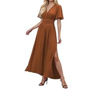 Cbebvwl Robe Femme Chic Et Elegant Élégante Plage Décontractée pour Mariage Invité Bohème Grande Taille Portefeuille Ete Fleurie Rouge Dos Nu Rose Poudré De Chambre Saint Valentin Été Moulante Or L