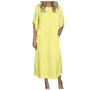 Cbebvwl Robe Femme Chic Et Elegant en Coton Lin pour Grande Taille Tulle Année 40 Vetement Empire Bohème Sexy Strandkleid Mariage Habillée De 60 Ans Bustier Ete Ceremonie Boheme Chambre Homme Jaune M