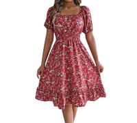 Cbebvwl Robe Femme Chic Et Elegant Ete De Cocktail Été pour Mariage Invité Courte Sexy Qui Cache Le Ventre Bal Promo Ado Mi Longue Guinguette Robes Lin Coton Dentelle Rouge Satin Rouge S