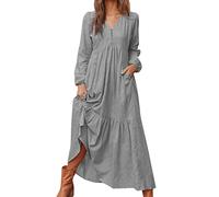 Cbebvwl Robe Femme Chic Et Elegant Ete De Mariage Plage Bal Promo Ado D'été Robes Ensemble Vert Sauge Backless Cami Dresses for Women Longue Boheme Lin Été Housse Fluide Manche B-Grey M