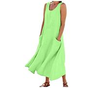 Cbebvwl Robe Femme Chic Et Elegant Longue pour Fleurie Lin Mariage Dos Nu Droite Été Trapeze Soiree Taille Empire De Noire Décontractées Légères Boheme Tunique Vert-a XXL