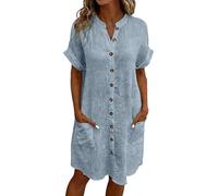 Cbebvwl Robe Femme Chic Et Elegant Vintage Mariage Longue Ete Boheme Coton Lin pour Guinguette Bal De Promo Ado D'été Bleu Marine Soiree Grande Taille Marocaine Medievale Bleu Clair #1 M