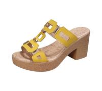 Cbebvwl Sandales Et Mules Femmes Compensee Femme Talon Compensé Été Compensées Pour Confortable Chaussures Heels Plates Mode Bohême T-Strap 36-42eu Mule A-Jaune Size 43
