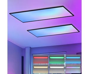 CBJKTX 2ER LED Panel 100x25 Deckenleuchte Dimmbar Deckenpanel RGB | Farbwechsel Lang Deckenlampe Flach mit Fernbedienung Groß 24W Schwarz Rechteckig Bürolampe Decke für Büro Wohnzimmer